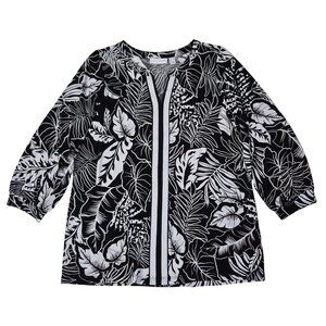 SUSAN GRAVER Size M Black & White Floral Print Knit Tunic Top 3/4 Sleeve